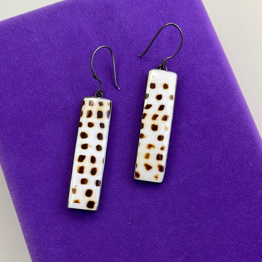 💛 Vintage Sterling Silver Spotted Shell Drop Earrings | Artisan Style Boho